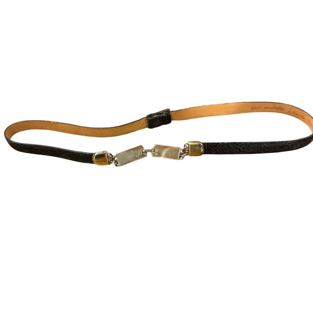 Annabella by Andrea Rose Black Leather Lizard Embossed Skinny Belt Silver 8407